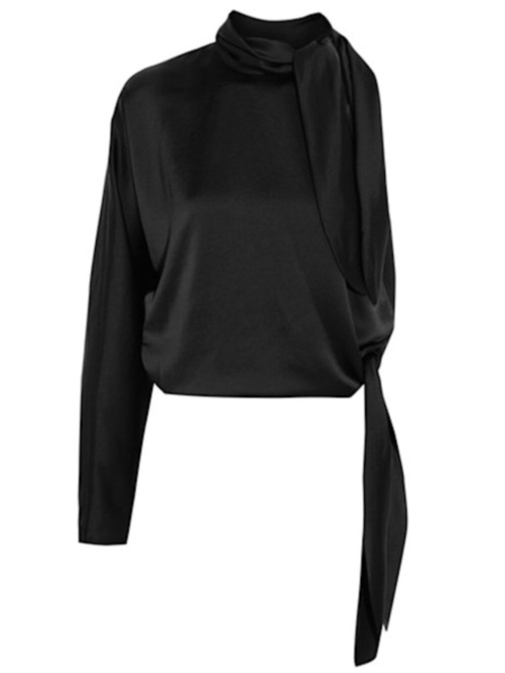 Diane Von Furstenberg Black Satin One Shoulder Bow Tie Blouse Top size Petite